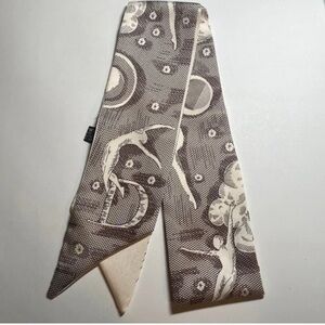 D Logo Brown Cream Satin Ethereal Print Mitzah Scarf Purse handle Tie Hair neck